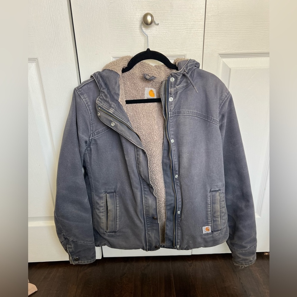 Carharrt Women’s Loose Fit Washed Duck Sherpa Lined Jacket - Blue, XS